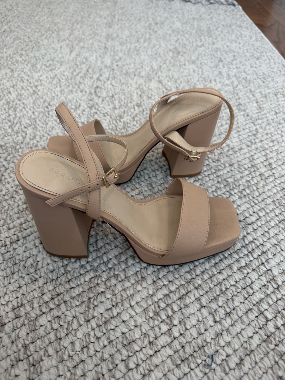 Nude Platform Block Heel Sandals with Ankle Strap